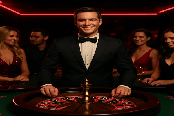 একজন পুরুষ অনলাইন খেলা জয় উদযাপন করছেন, চারপাশে গেমিং প্রতীকগুলো ভেসে উঠছে